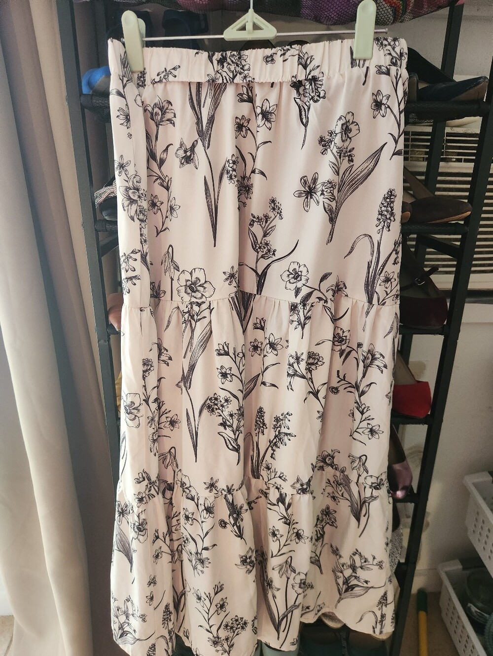 Women’s Floral Tiered Cream & Black Maxi Skirt - Picture 6 of 6
